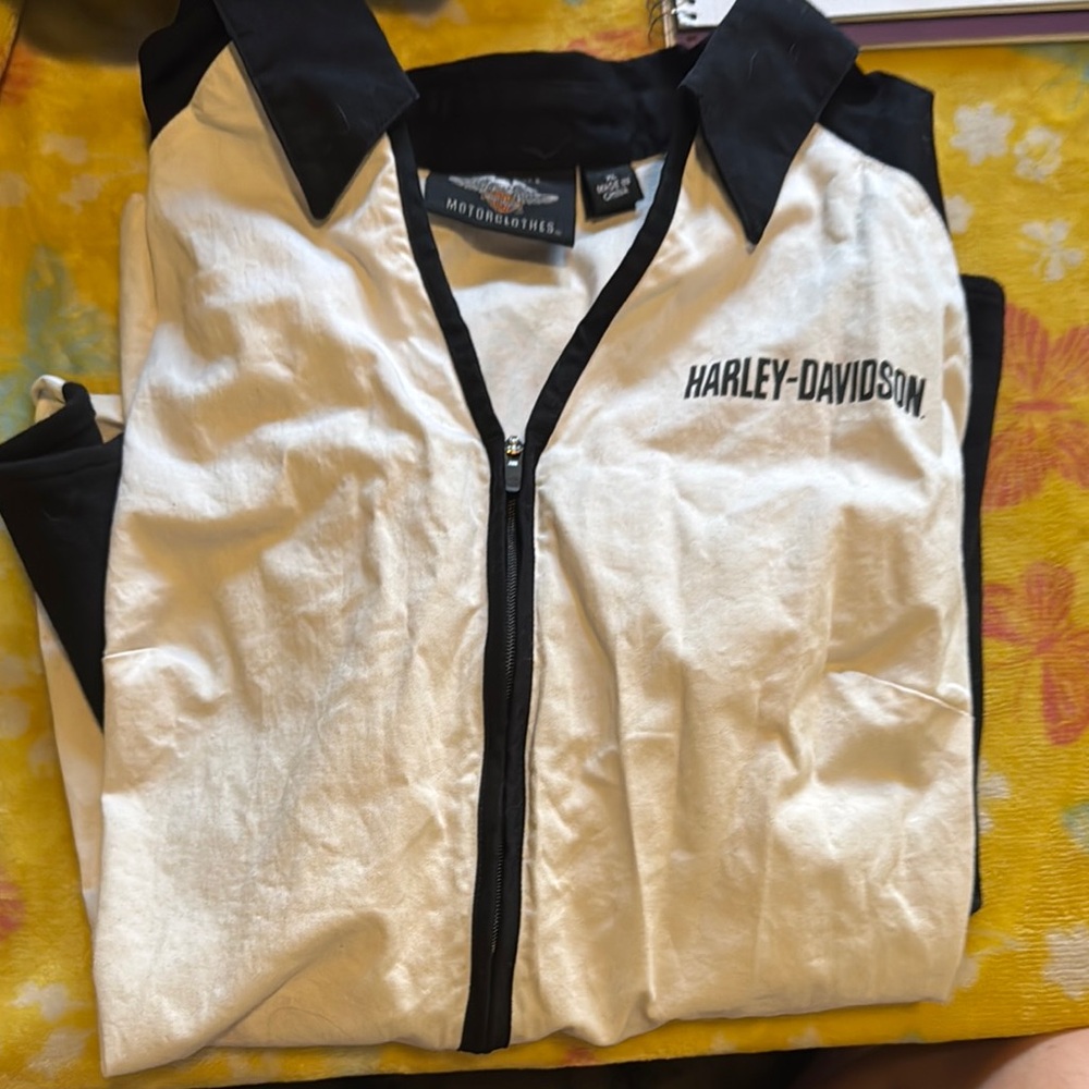 Harley-Davidson Black and White Zip-Up Jacket Material Shirt
